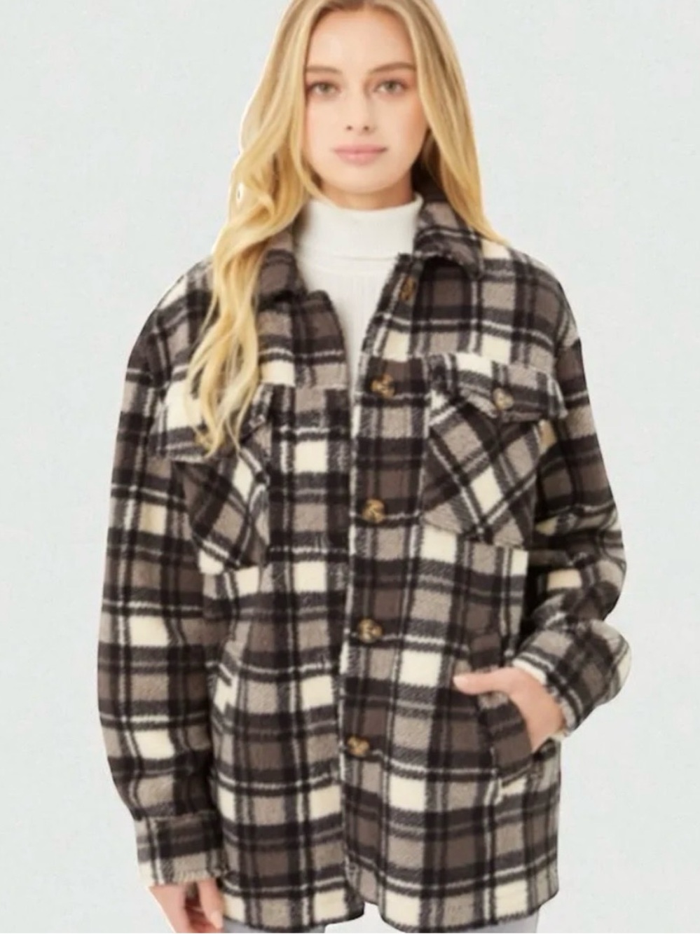 Love Tree /// Women’s Button-up Plaid Sherpa Jacket/ Shacket